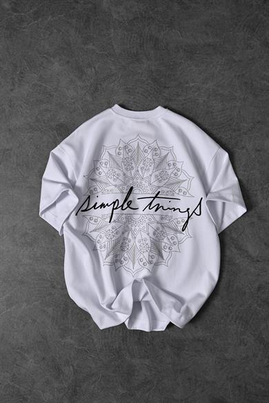 Erkek Beyaz Simple Things Nakışlı Oversize Tshirt