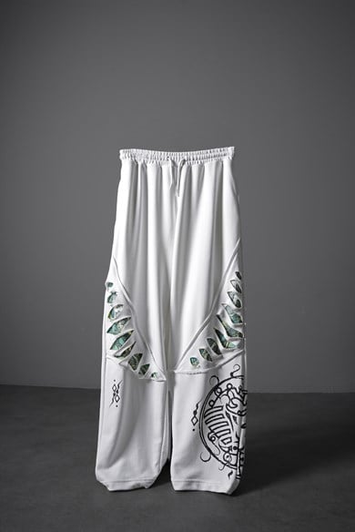 Erkek Beyaz Spine Efektli Baskılı Baggy Eşofman