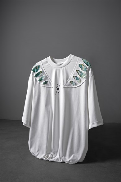 Erkek Beyaz Spine Efektli Baskılı Oversize Tshirt