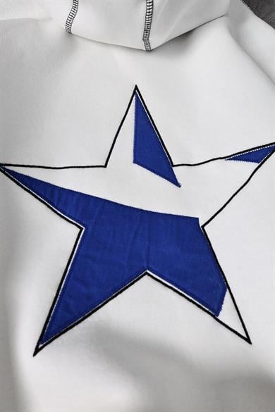 Erkek Beyaz Starry Night Nakışlı Kapüşonlu Oversize Sweatshirt