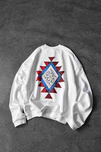 Erkek Beyaz Street Royalty Baskılı  Oversize Sweatshirt