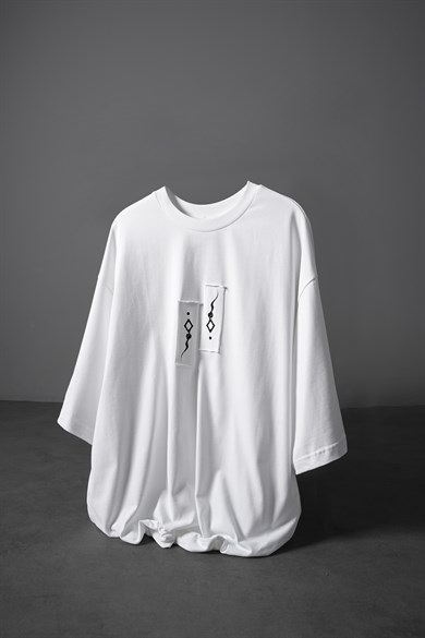 Erkek Beyaz Suffer Patch Oversize Tshirt