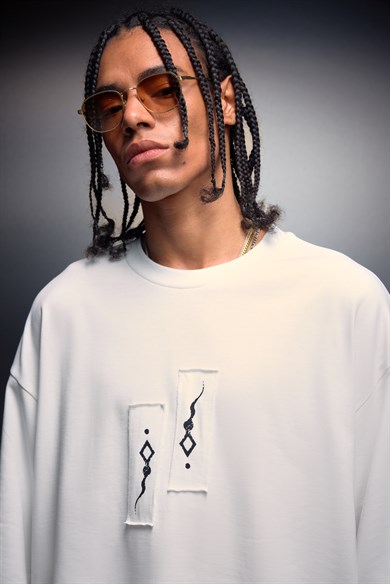 Erkek Beyaz Suffer Patch Oversize Tshirt