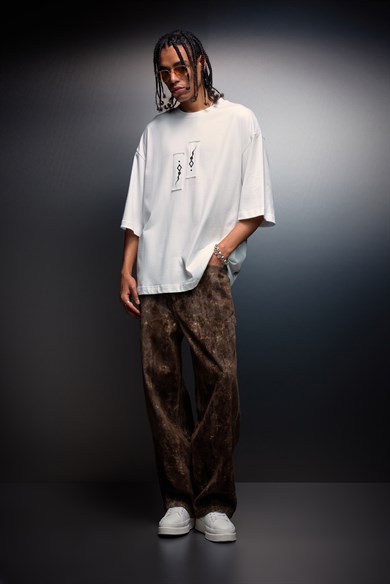 Erkek Beyaz Suffer Patch Oversize Tshirt