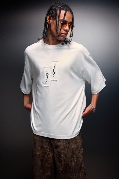 Erkek Beyaz Suffer Patch Oversize Tshirt