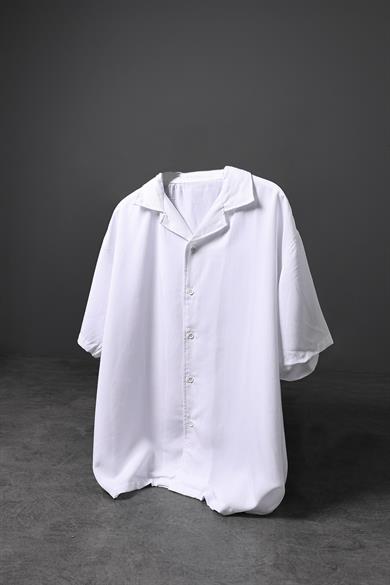 Erkek Beyaz Tensel Kumaş Oversize Kısa Kollu Gömlek