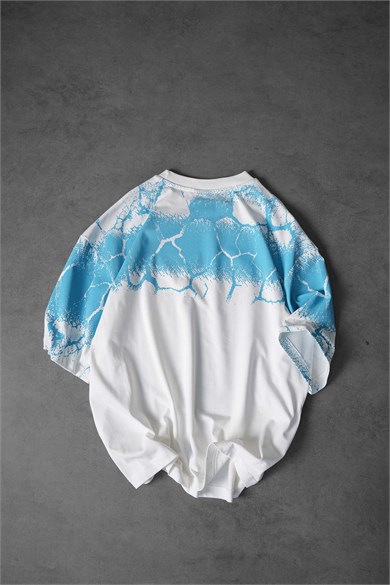 Erkek Beyaz Thunder Kabartma Baskı Oversize Tshirt