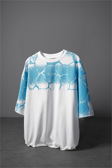 Erkek Beyaz Thunder Kabartma Baskı Oversize Tshirt