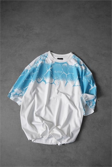 Erkek Beyaz Thunder Kabartma Baskı Oversize Tshirt
