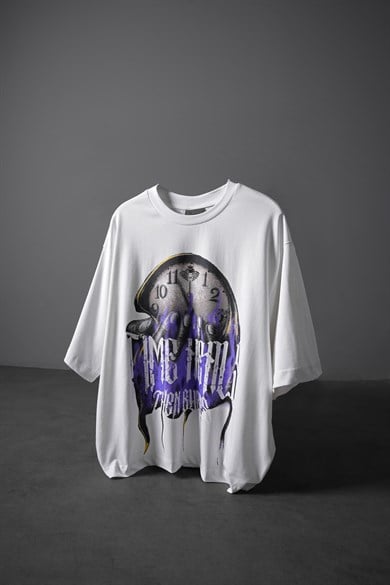 Erkek Beyaz Time Heals Baskılı Oversize Tshirt