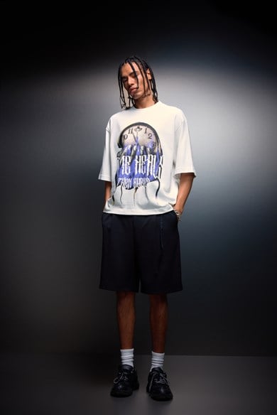 Erkek Beyaz Time Heals Baskılı Oversize Tshirt