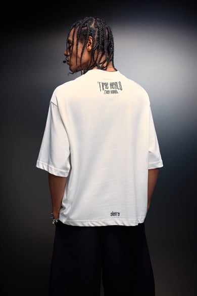 Erkek Beyaz Time Heals Baskılı Oversize Tshirt