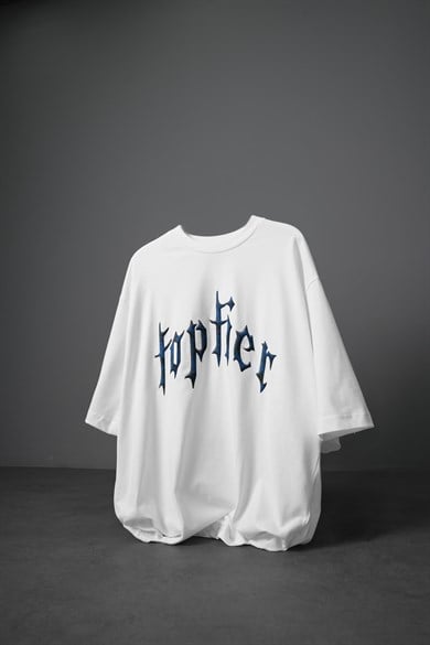 Erkek Beyaz Toptier Reflektör Baskı Box Fit Tshirt