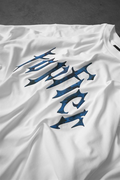 Erkek Beyaz Toptier Reflektör Baskı Box Fit Tshirt