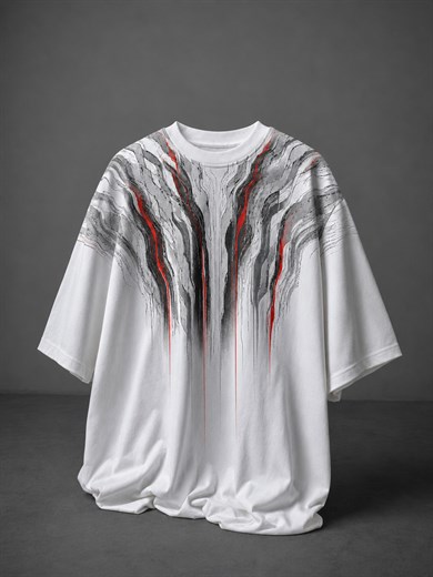 Erkek Beyaz Vein Baskılı Oversize Tshirt
