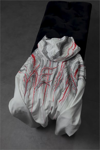 Erkek Beyaz Vein Oversize Hoodie