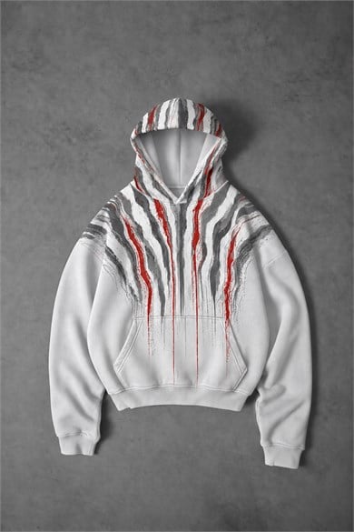 Erkek Beyaz Vein Oversize Hoodie