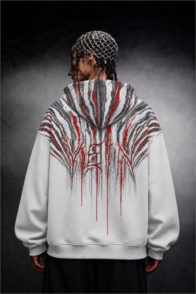 Erkek Beyaz Vein Oversize Hoodie