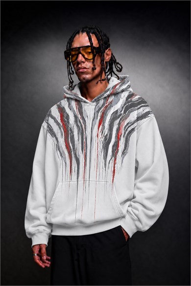 Erkek Beyaz Vein Oversize Hoodie