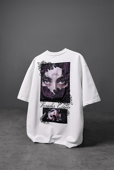Erkek Beyaz Veridis Quo Patch Nakışlı Oversize Tshirt