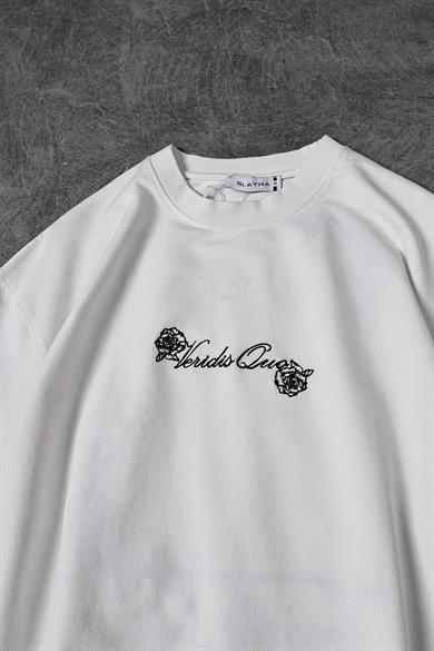 Erkek Beyaz Veridis Quo Patch Nakışlı Oversize Tshirt