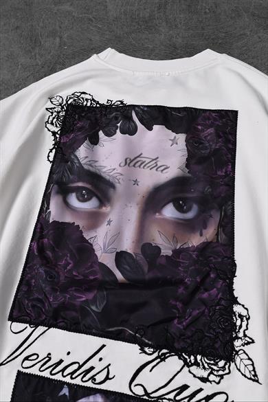 Erkek Beyaz Veridis Quo Patch Nakışlı Oversize Tshirt