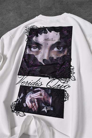 Erkek Beyaz Veridis Quo Patch Nakışlı Oversize Tshirt