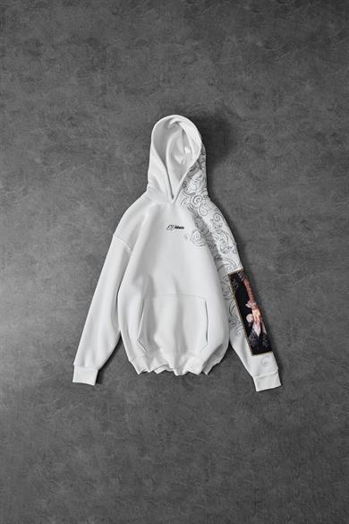 Erkek Beyaz Victories Kol Patch Kapüşonlu Oversize Sweatshirt