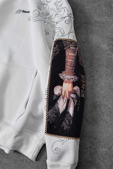 Erkek Beyaz Victories Kol Patch Kapüşonlu Oversize Sweatshirt