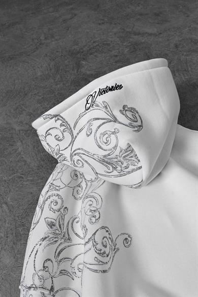 Erkek Beyaz Victories Kol Patch Kapüşonlu Oversize Sweatshirt