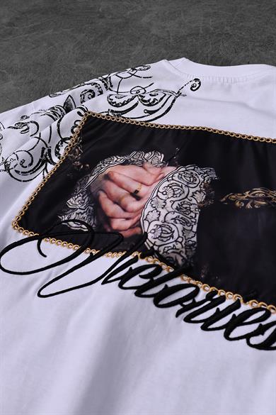Erkek Beyaz Victories Patch Nakışlı Oversize Tshirt