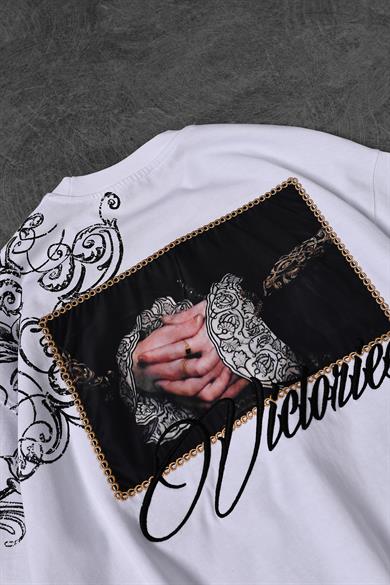 Erkek Beyaz Victories Patch Nakışlı Oversize Tshirt