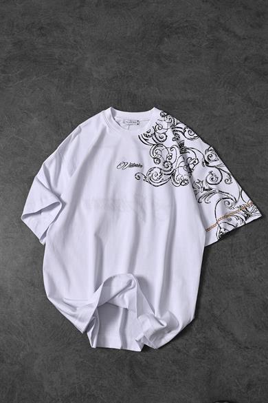 Erkek Beyaz Victories Patch Nakışlı Oversize Tshirt