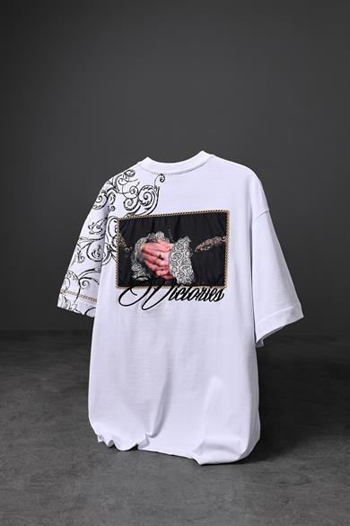 Erkek Beyaz Victories Patch Nakışlı Oversize Tshirt