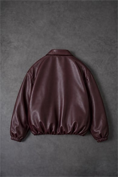 Erkek Bordo Ballon Fit Deri Ceket