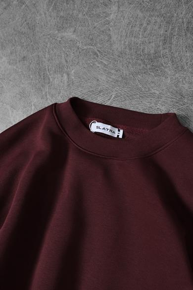 Erkek Bordo Basic Bisiklet Yaka Oversize Sweatshirt