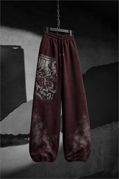 Erkek Bordo Black Marble Özel Yıkamalı Baggy Eşofman