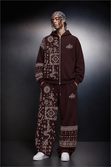 Erkek Bordo Codex Oversize Full Zip Hoodie