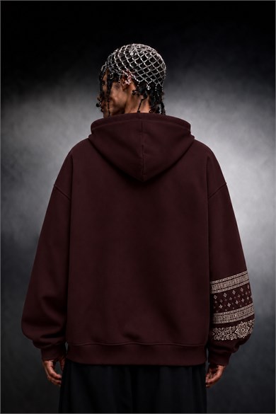 Erkek Bordo Codex Oversize Full Zip Hoodie