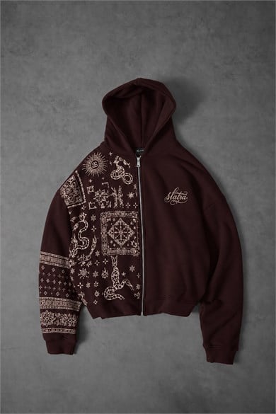 Erkek Bordo Codex Oversize Full Zip Hoodie