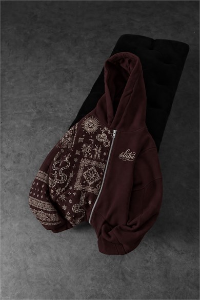 Erkek Bordo Codex Oversize Full Zip Hoodie