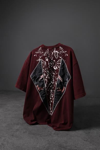 Erkek Bordo Fallapart Özel Yıkamalı Kumaş Oversize Tshirt