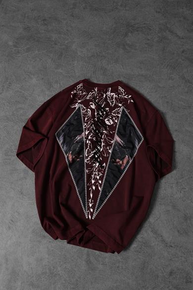 Erkek Bordo Fallapart Özel Yıkamalı Kumaş Oversize Tshirt