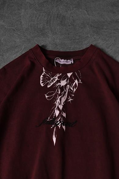 Erkek Bordo Fallapart Özel Yıkamalı Kumaş Oversize Tshirt