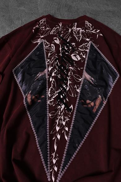Erkek Bordo Fallapart Özel Yıkamalı Kumaş Oversize Tshirt