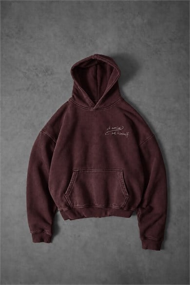 Erkek Bordo Himself Patch Özel Yıkamalı Oversize Hoodie