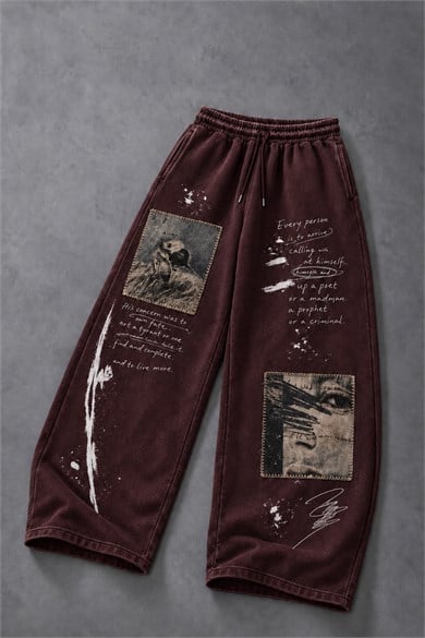 Erkek Bordo Himself Patch Özel Yıkamalı Baggy Eşofman