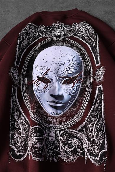 Erkek Bordo İndefinite Nakışlı Oversize Sweatshirt