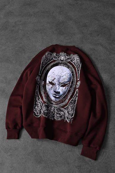 Erkek Bordo İndefinite Nakışlı Oversize Sweatshirt