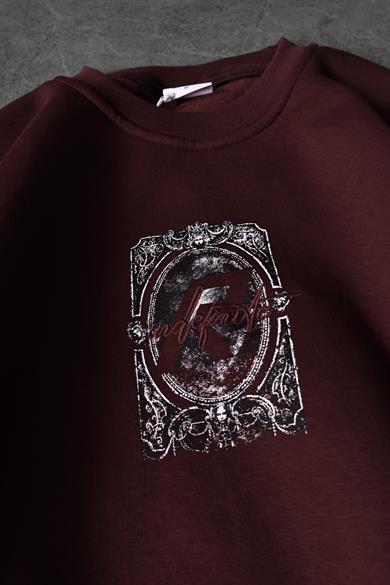 Erkek Bordo İndefinite Nakışlı Oversize Sweatshirt